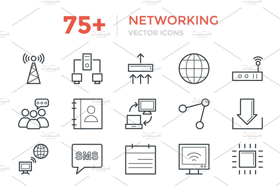 75+网络及网络设备矢量图标  75+ Networking Vector Icons插图