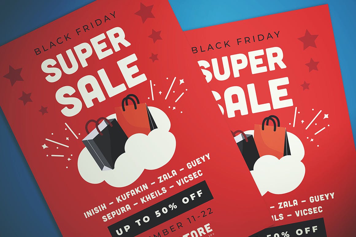 黑色星期五超级优惠活动海报传单设计模板 Black Friday Super Sale Flyer插图(1)