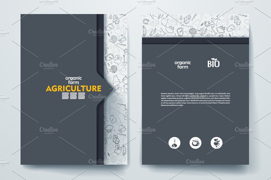 以农业为主题的涂鸦背景杂志画册模板 Set of agriculture brochures插图(4)