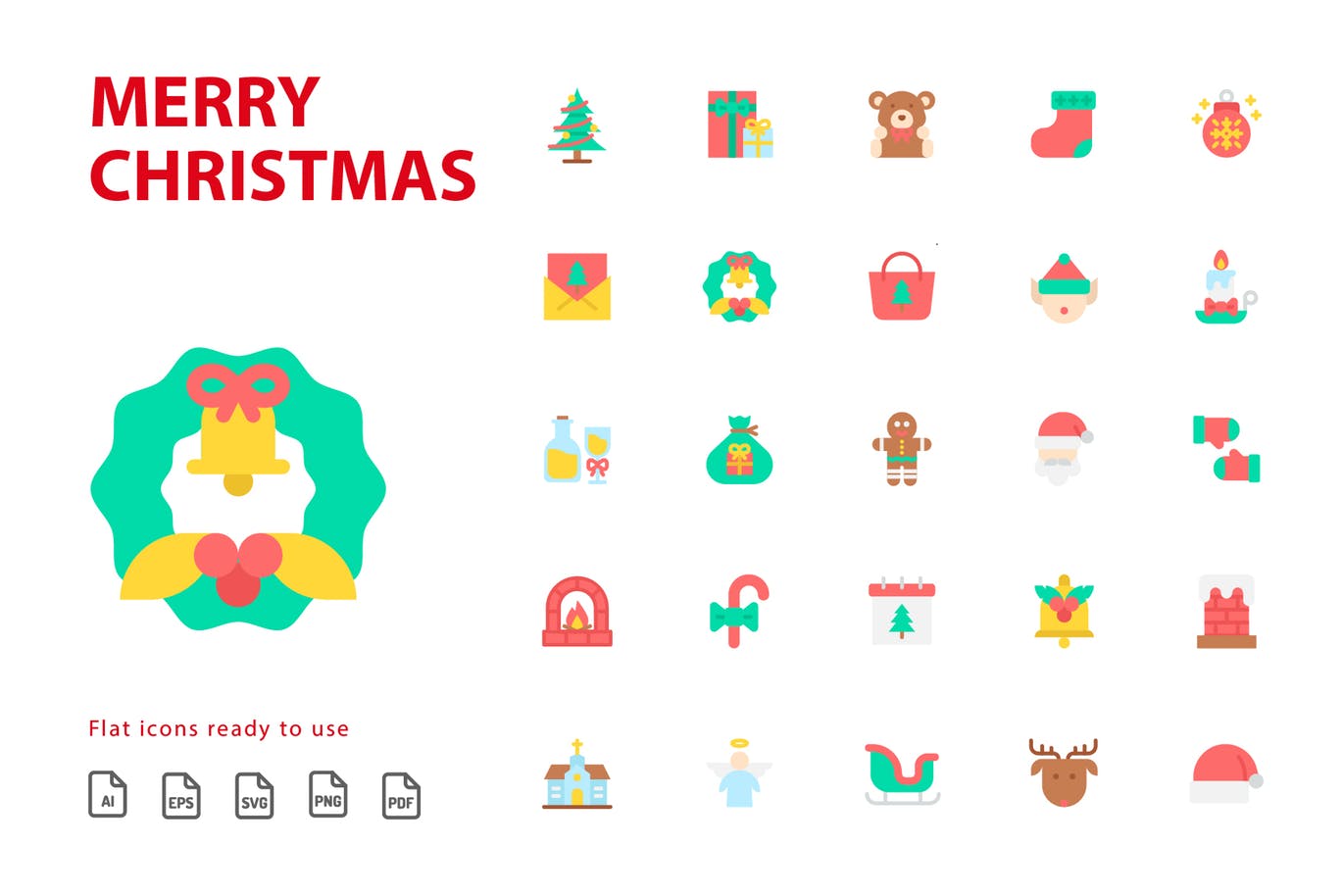 25枚圣诞节节日主题扁平设计风格图标 Merry Christmas Flat插图(1)