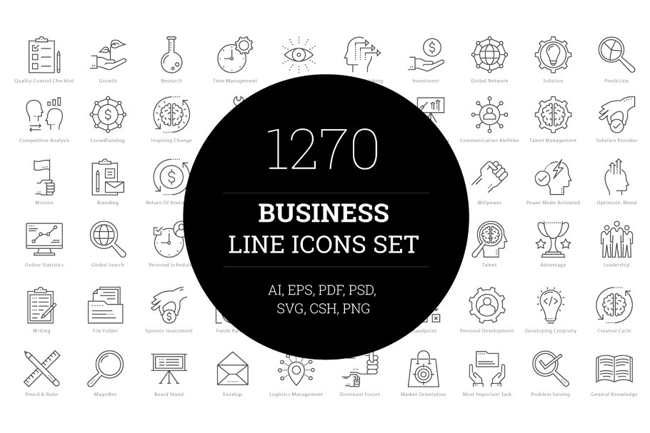 1270枚企业商务主题线条图标 1270 Business Line Icons插图