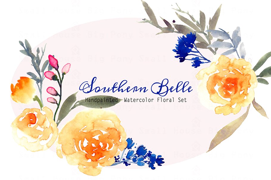 水彩手绘江南彩色花卉插画 Southern Belle – Watercolor Floral S插图(1)