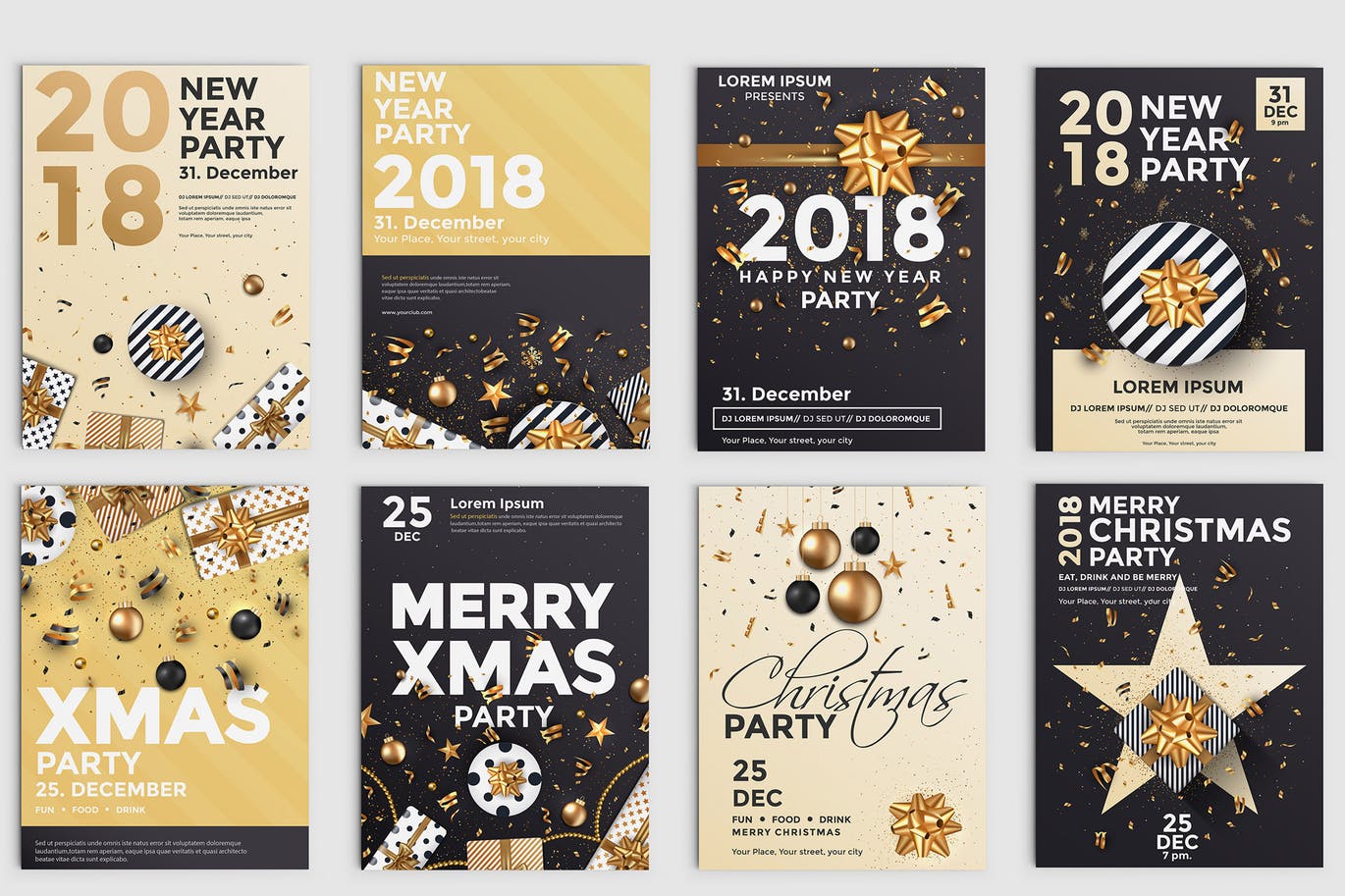 浓厚节日氛围圣诞节派对活动传单海报设计模板合集 Set of 10 Christmas Party Flyer Templates插图