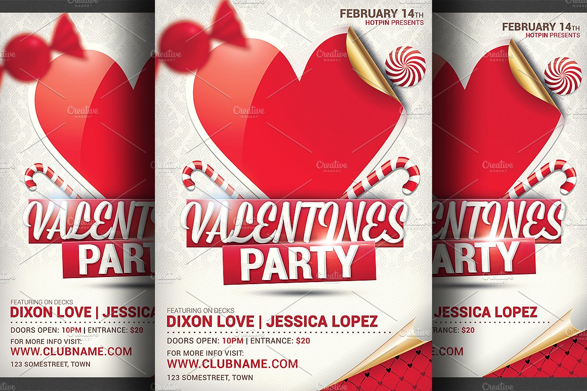 情人节派对传单模板 Valentines Day Party Flyer Template插图