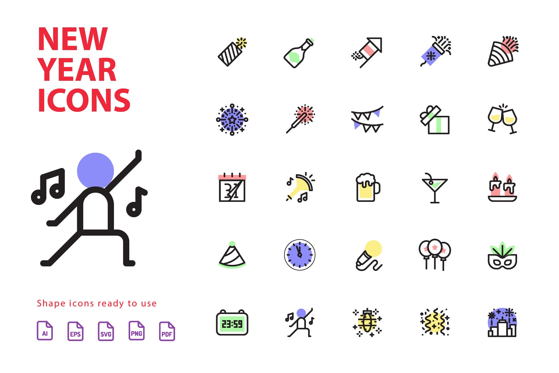 25枚新年主题矢量阴影图标v2 New Year Shape  Icons插图(2)