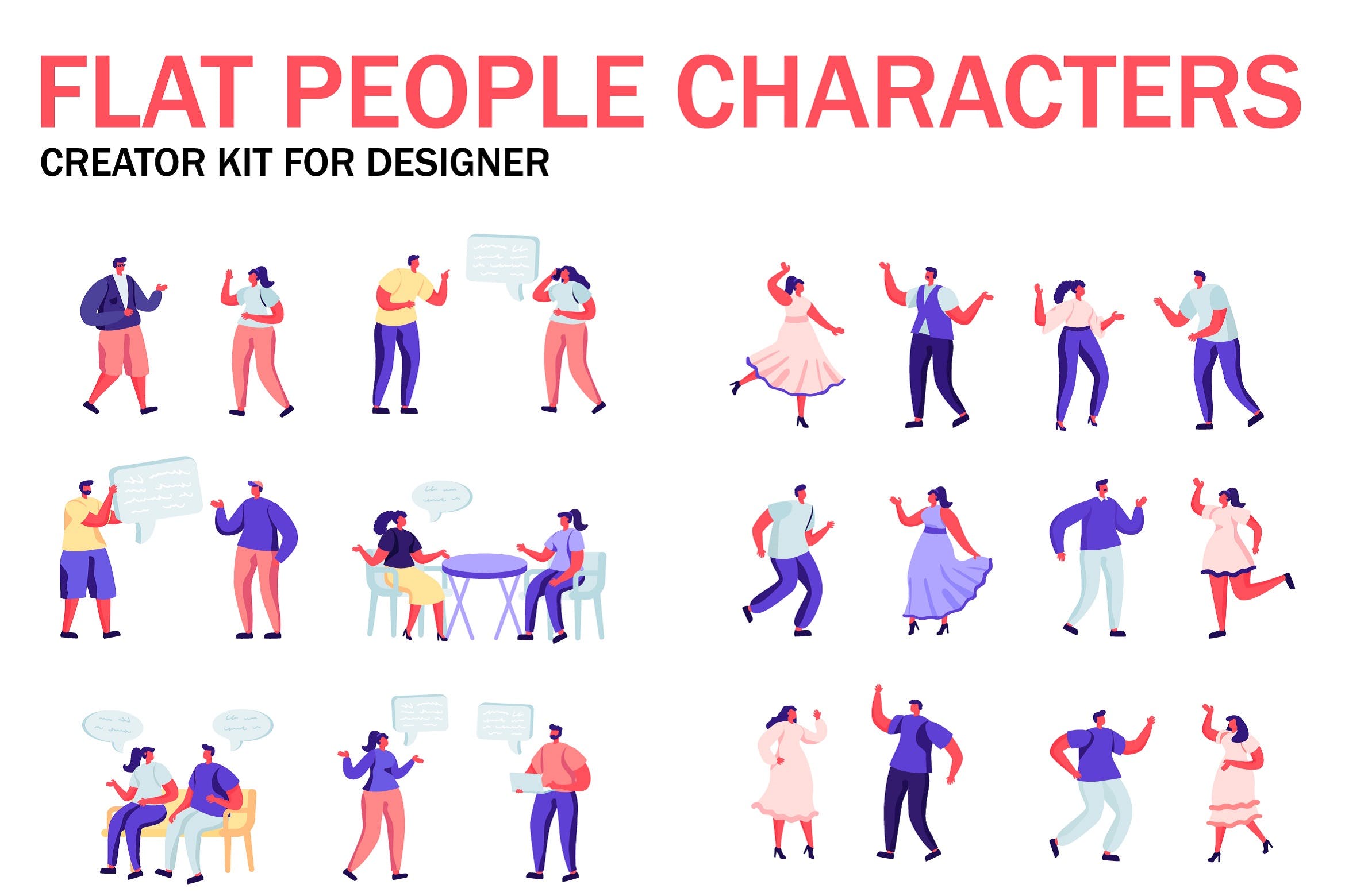 扁平化设计风格虚拟人物角色图形设计工具包v2 Flat People Character Creator Kit插图