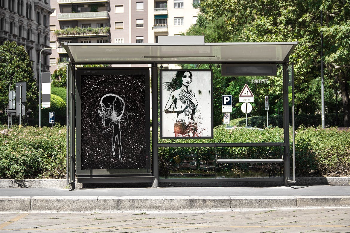 公交车站灯箱广告海报效果图样机模板 Bus Stop Flyer Mock-up插图