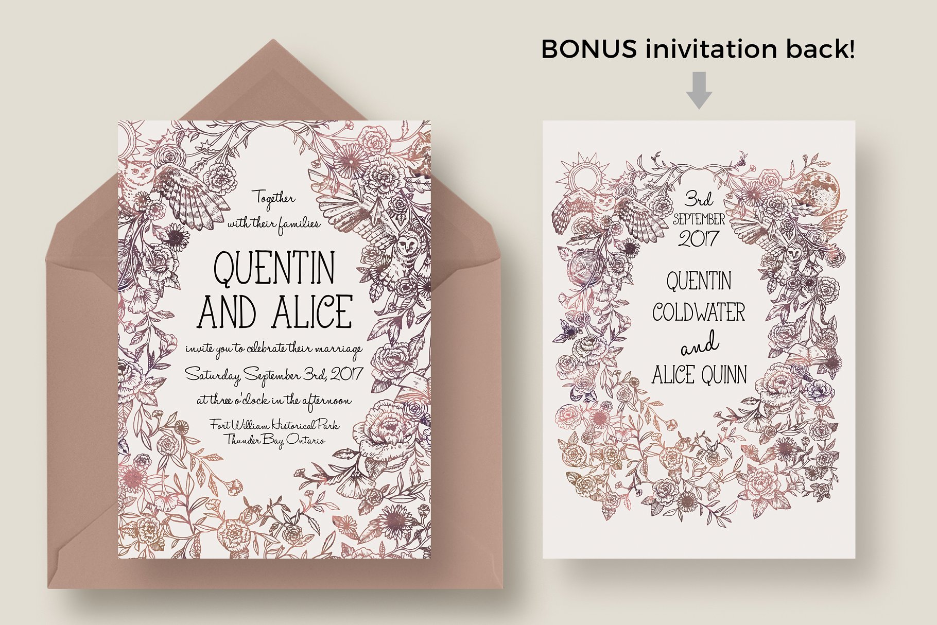 魔幻手绘水彩花卉婚礼主题平面设计套件 Magical Collage Wedding Suite插图(1)