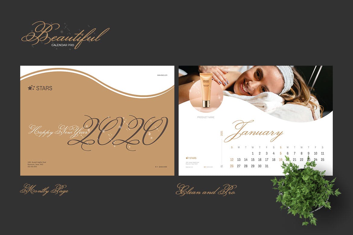 2020年美容行业定制横版活页台历设计模板 2020 Beauty Creative Calendar Pro插图(1)