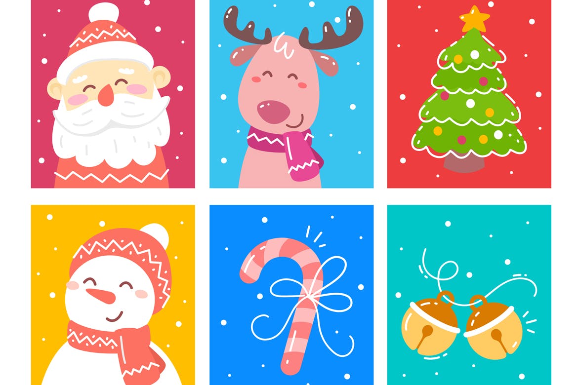 圣诞节主题简笔画手绘贺卡设计模板 Set of Christmas card illustrations插图