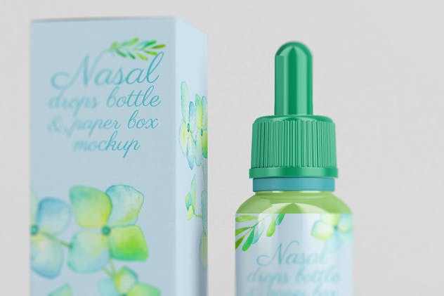 化妆品滴瓶外观/包装纸盒样机 Nasal Drops Bottle/ Paper Box Mockup插图(4)