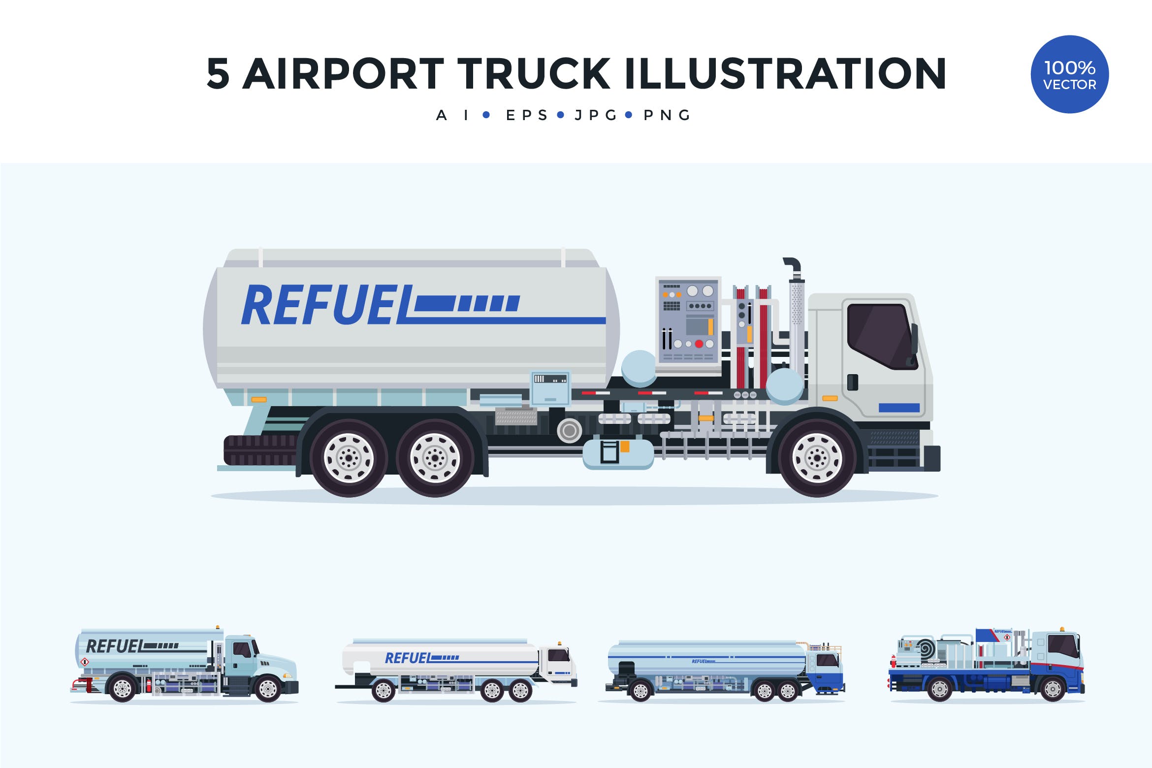 5个机场卡车矢量图形素材v1 5 Airport Truck Vector Illustration Set 1插图
