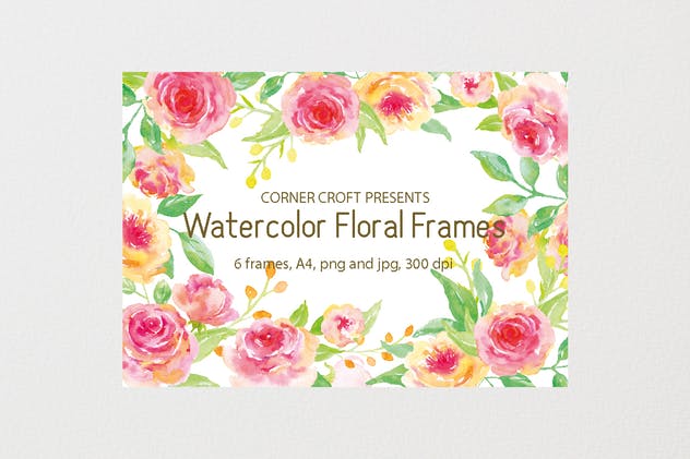 黄色&粉红色水彩花卉框架套装 Watercolor floral frame yellow and pink插图(3)