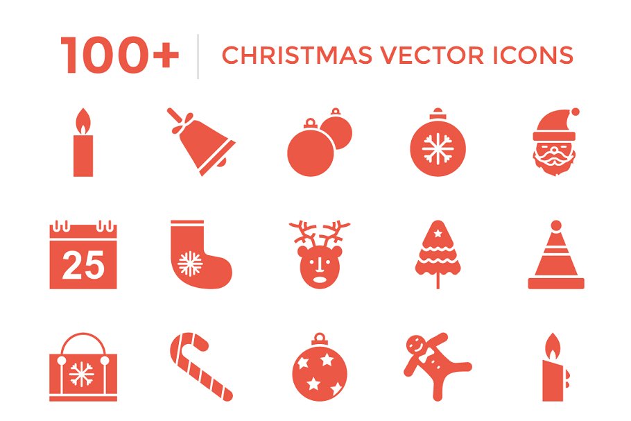100+圣诞节日装饰矢量图标 100+ Christmas Vector Icons插图