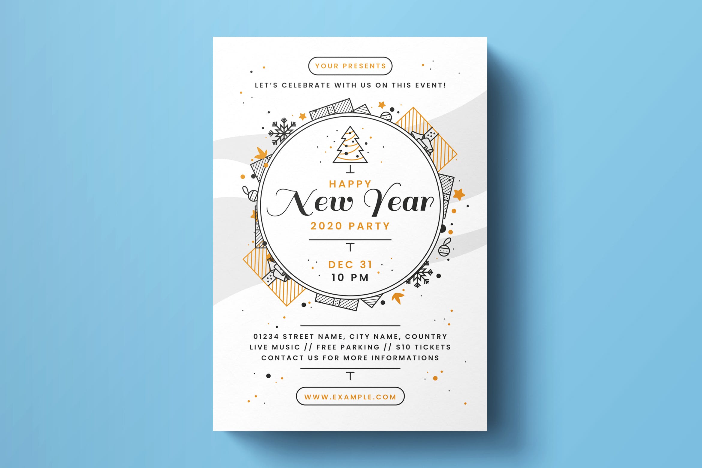 简约线条设计风格2020新年倒计时活动海报设计模板 New Year Flyer Template插图