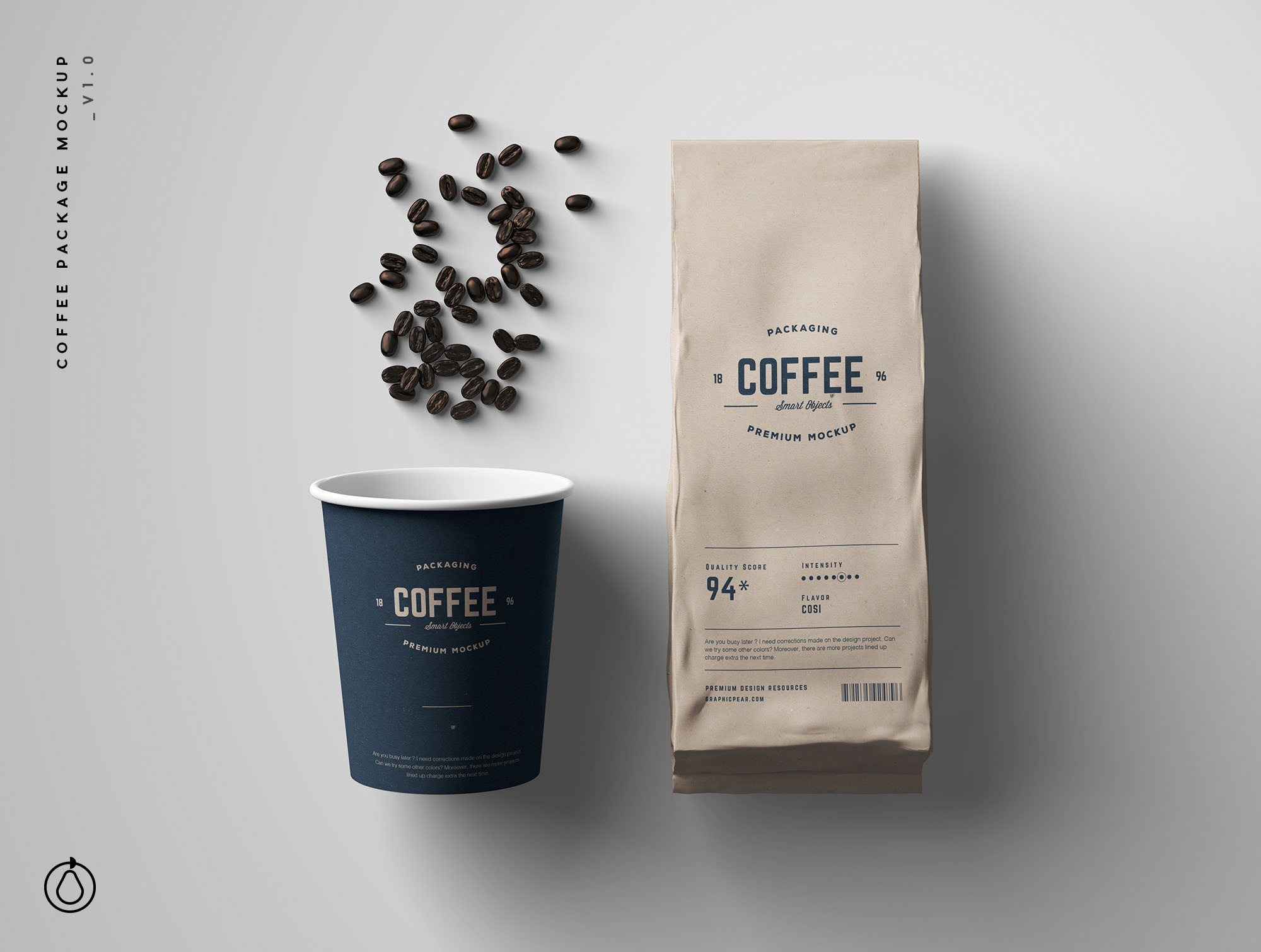 咖啡纸杯＆咖啡豆牛皮纸包装袋设计样机 Coffee Package Mockup插图