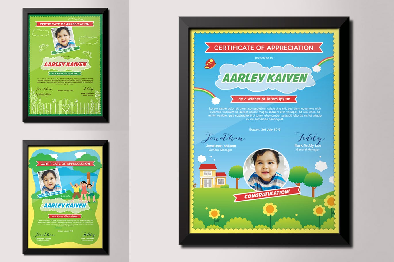 时尚可爱多用途的儿童证书海报宣传单DM设计模板插图