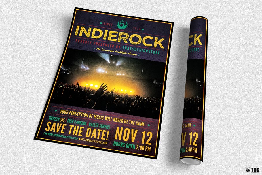 摇滚音乐节活动海报传单设计PSD模板 Indie Rock Flyer PSD插图(2)