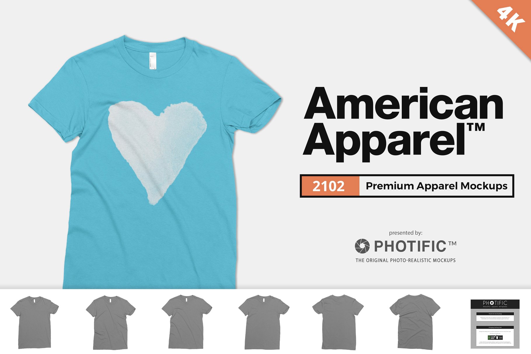 4K分辨率圆领T恤样机模板 American Apparel 2102 Tee Mockups插图