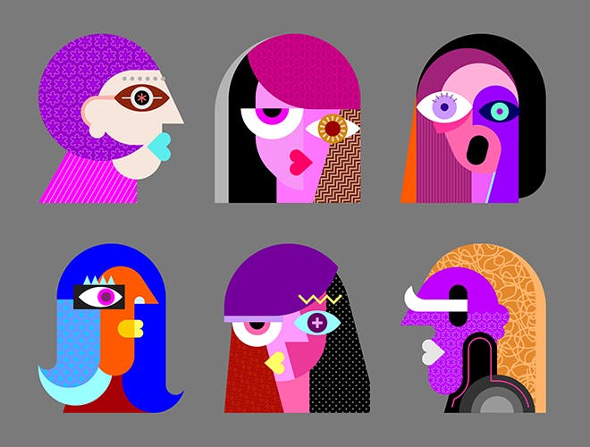 抽象女性形象矢量插画素材 Six Faces / Six Portraits layered vector artwork插图(2)