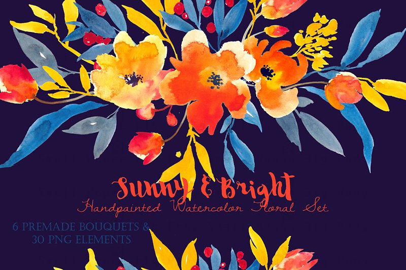 阳光明亮风格水彩花卉插画合集 Sunny & Bright- Watercolor Floral Se插图(1)