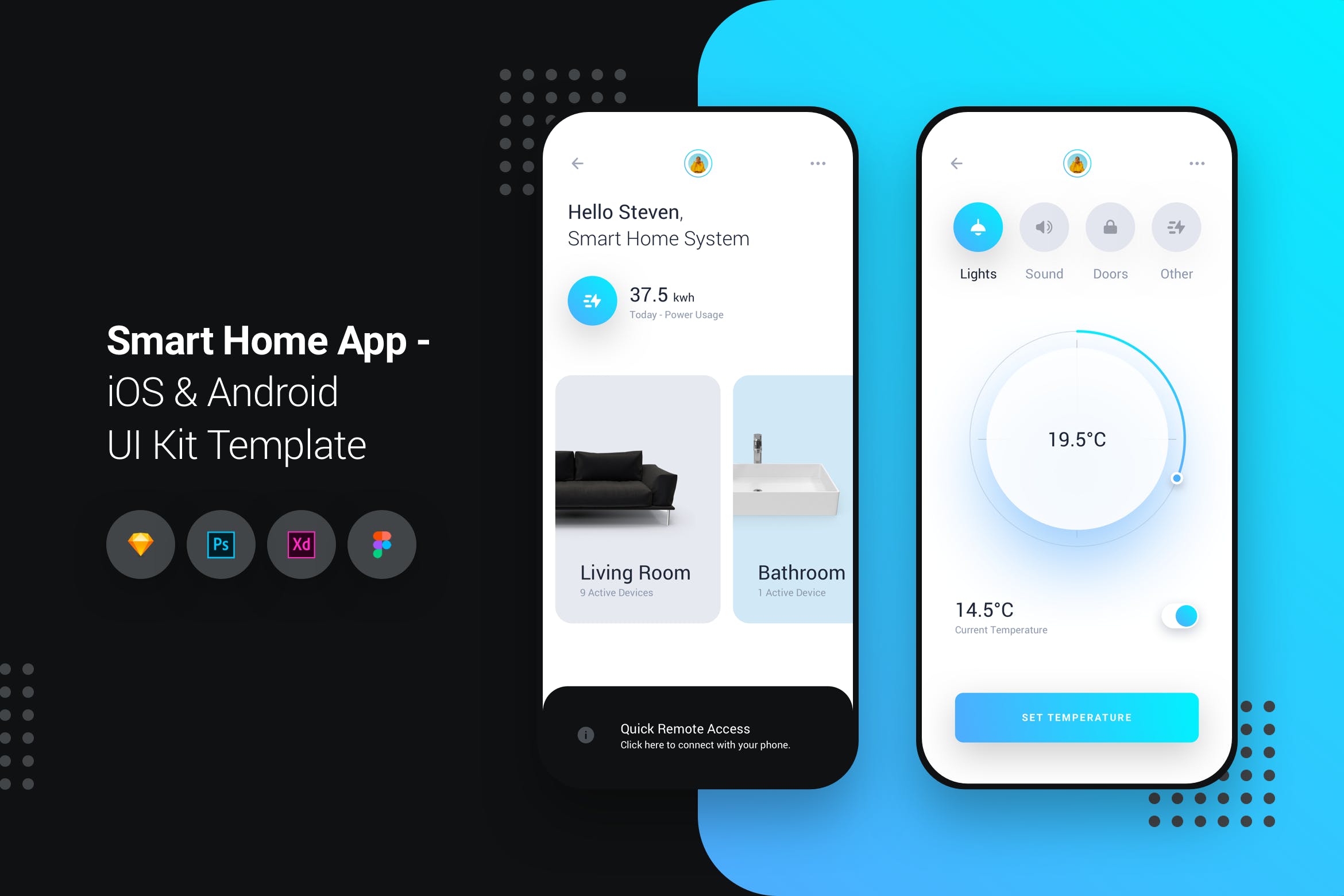 iOS&Android手机智能家居APP应用UI设计套件模板 Smart Home App iOS & Android UI Kit Template插图