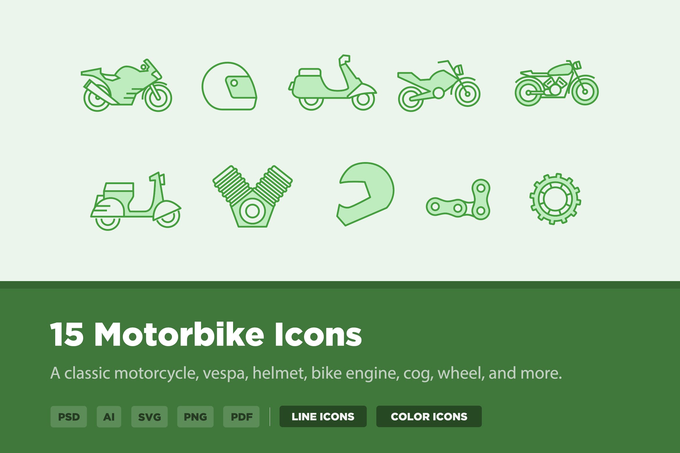 15枚摩托车矢量图标 15 Motorbike Icons插图