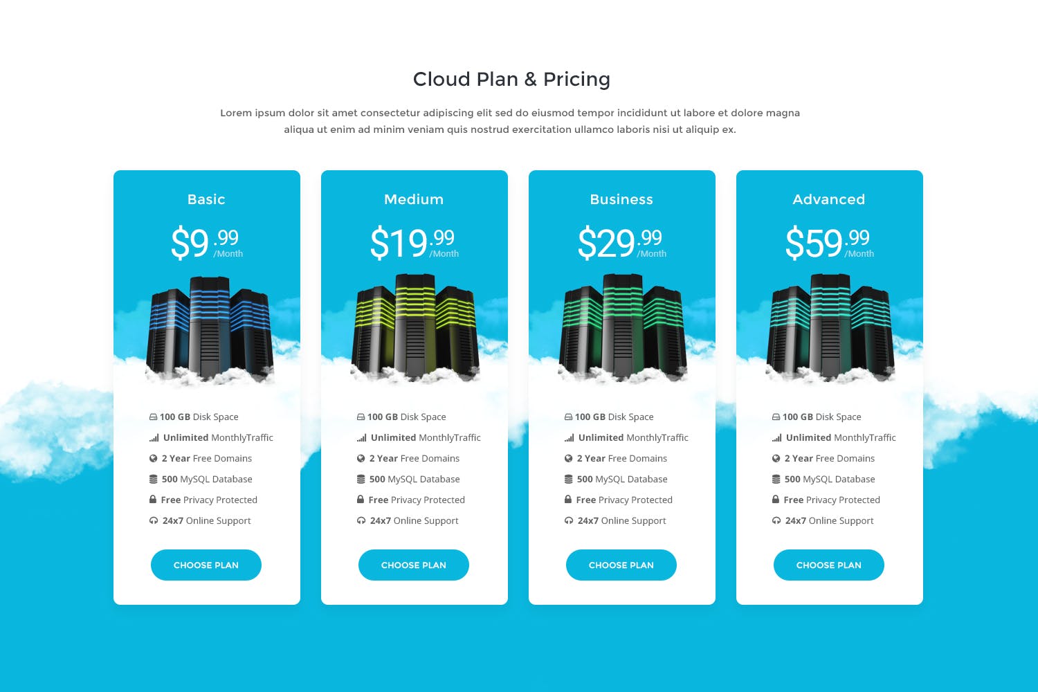 云服务器价格表单设计模板 Price Table 33 – Cloud Hosting插图