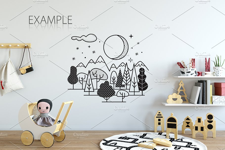 儿童主题卧室墙纸设计&相框样机 Interior KIDS WALL & FRAMES Mockup 2插图(33)