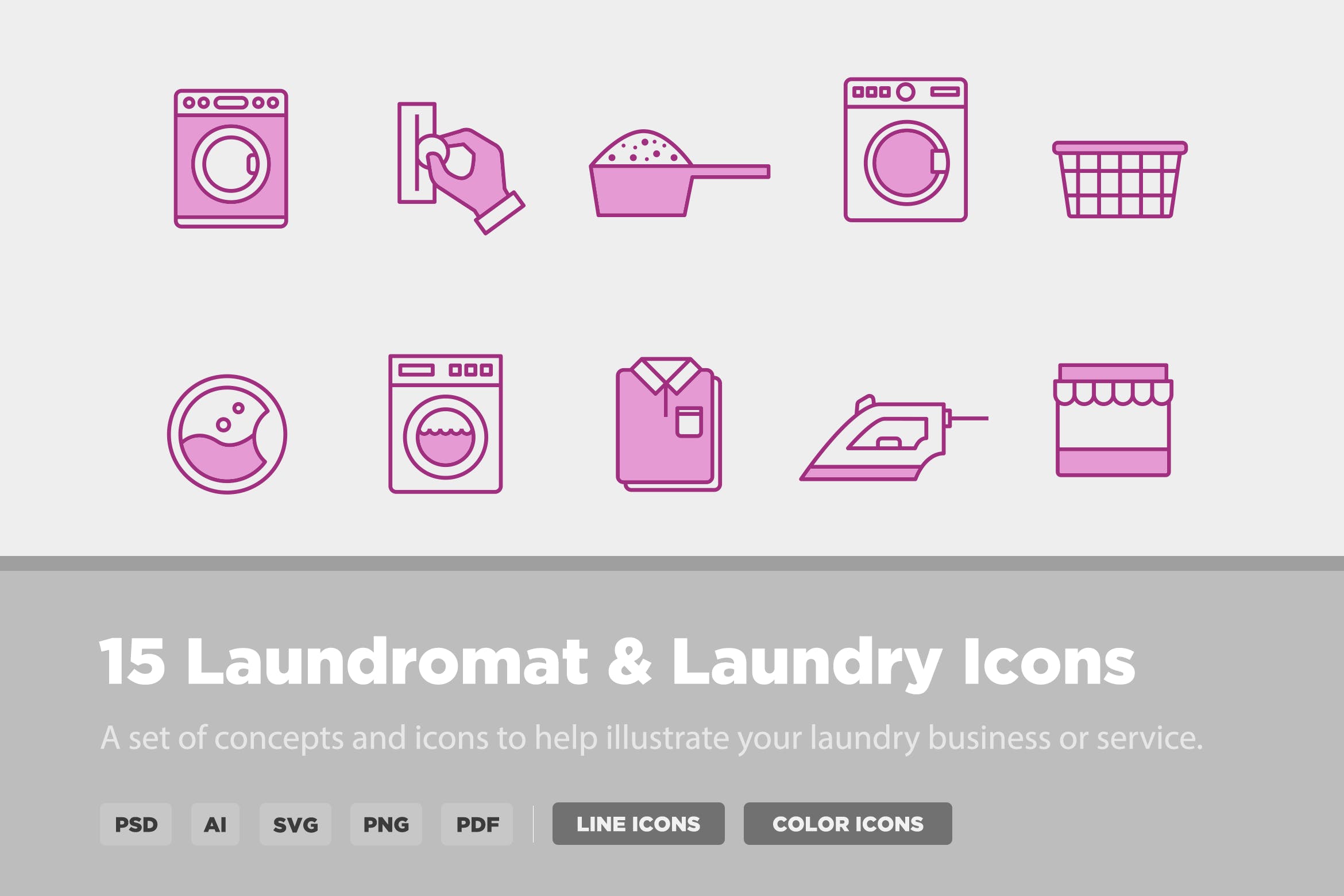 15枚洗衣店和自助洗衣店矢量图标 15 Laundry & Laundromat Icons插图