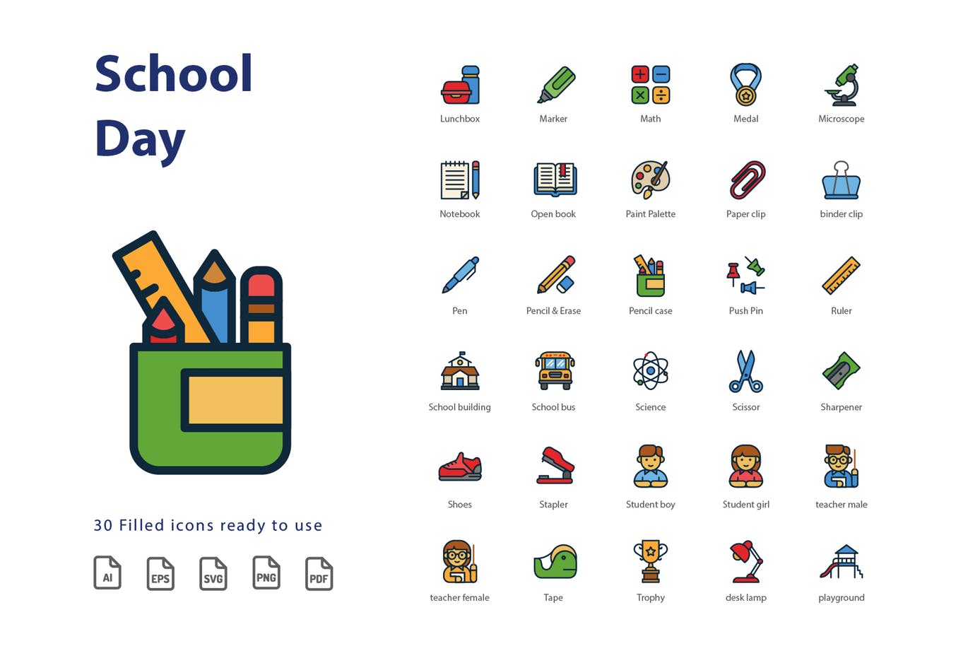 校园日教育主题填充图标矢量图标素材 School Day (Filled)插图(2)