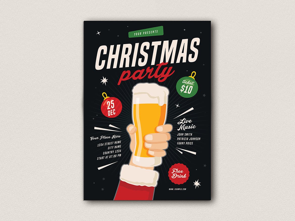 举杯同庆圣诞节主题活动海报传单模板 Christmas Flyer插图(2)