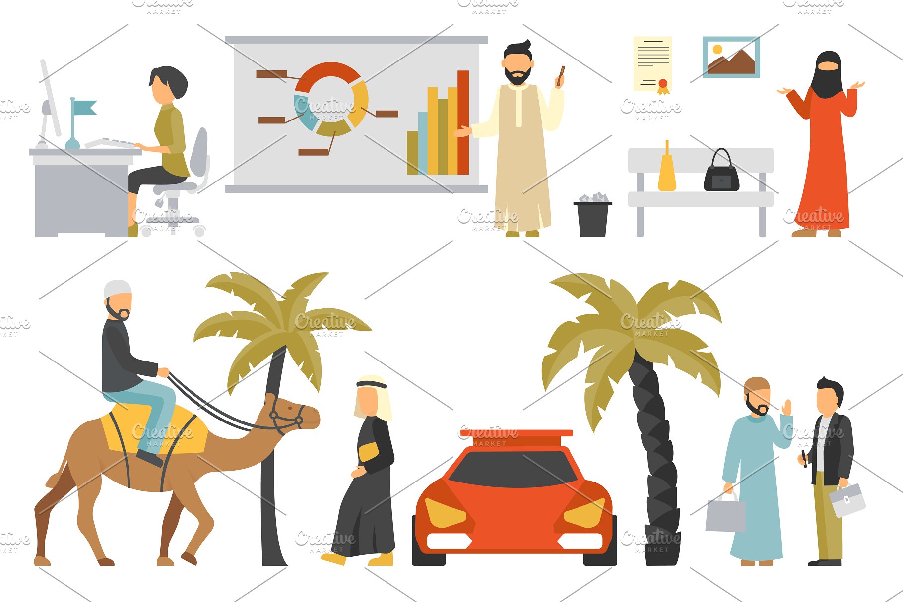 迪拜人物风情扁平化设计插画 Dubai – flat people set插图(9)