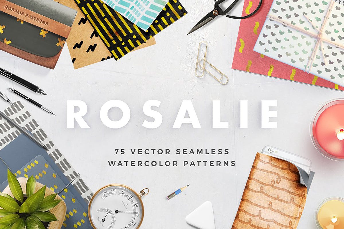 手绘无缝水彩图案纹理合集 Rosalie Seamless Watercolor Patterns插图