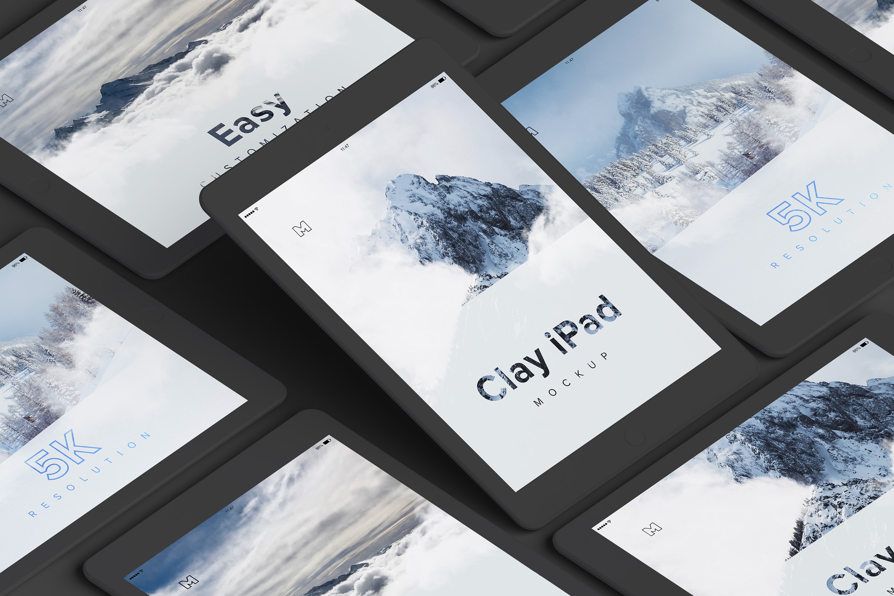 5K高清分辨率iPad平板电脑多屏幕预览效果样机05 Clay iPad 9.7 Mockup 05插图(1)