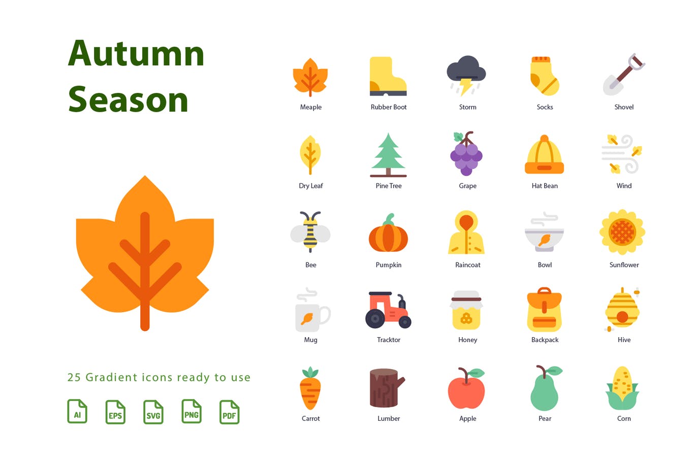 秋天季节主题扁平化矢量图标素材v1 Autumn First Season (Flat)插图(2)