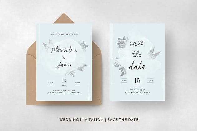 水彩小树枝婚礼邀请函设计模板 Watercolor Sprigs Wedding Invitation Suite插图(7)