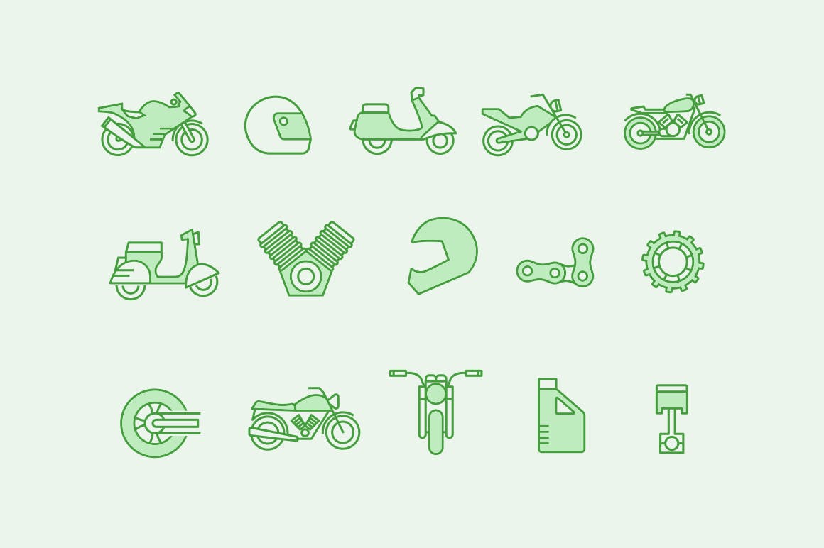 15枚摩托车矢量图标 15 Motorbike Icons插图(1)