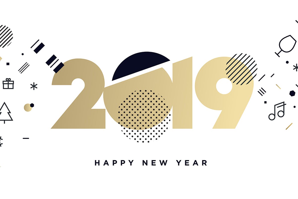 2019年创意渐变数字字体新年贺卡海报设计模板 Business Happy New Year 2019 Greeting Card插图
