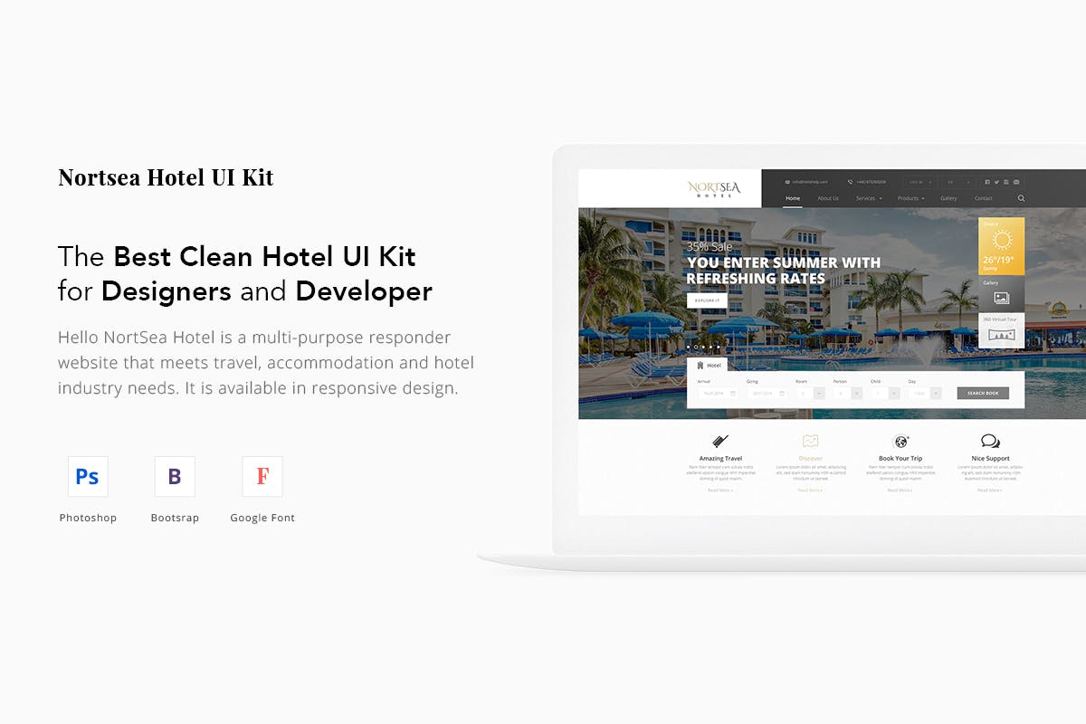 酒店品牌网站建设UI模板 Perfect Hotel UI Kit ( Responsive )插图
