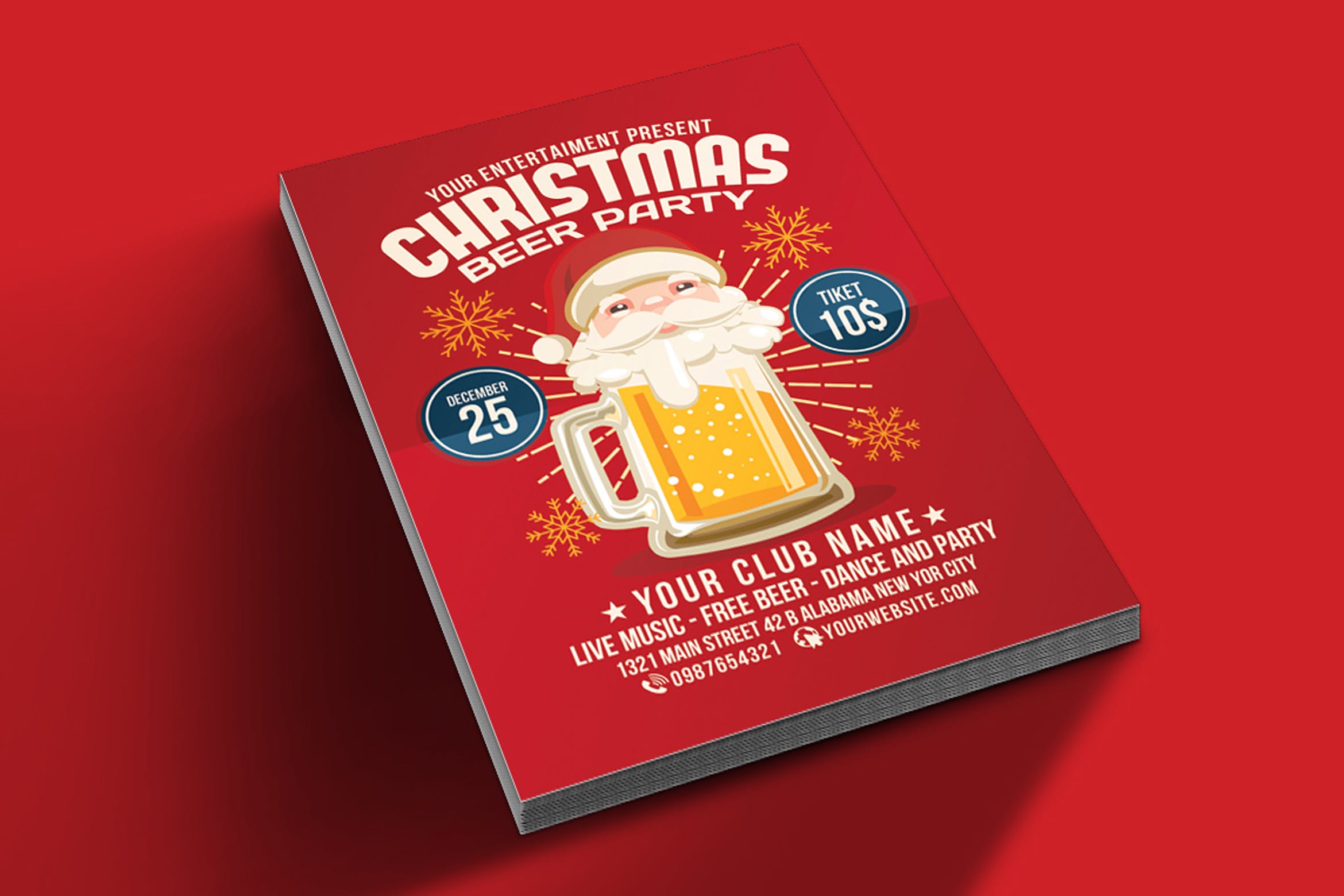 圣诞节啤酒派对活动传单海报设计模板 Christmas Beer Party插图