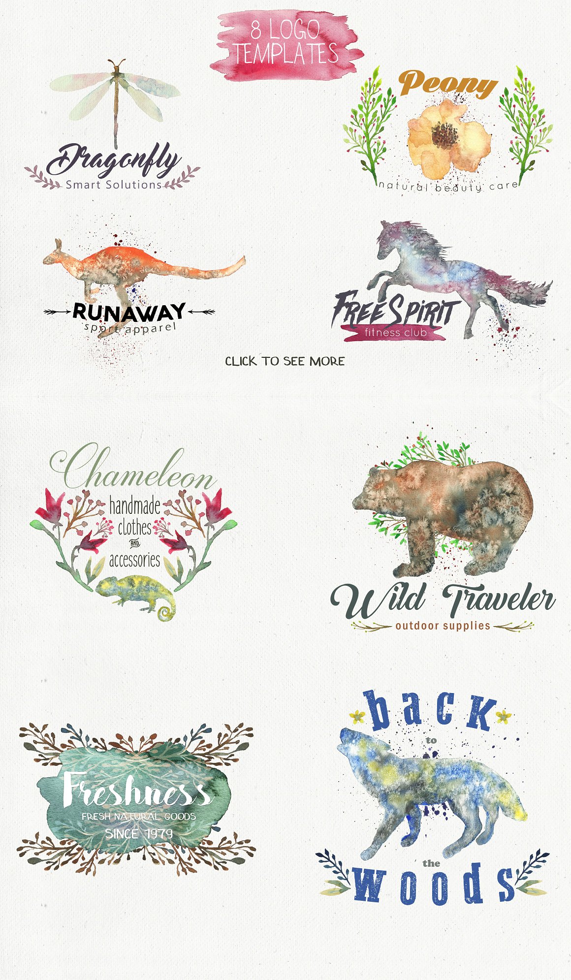 极力推荐：动物水彩剪贴画、纹理、Logo模板等合集 Animal Zone Watercolor collection[1.48GB]插图(2)
