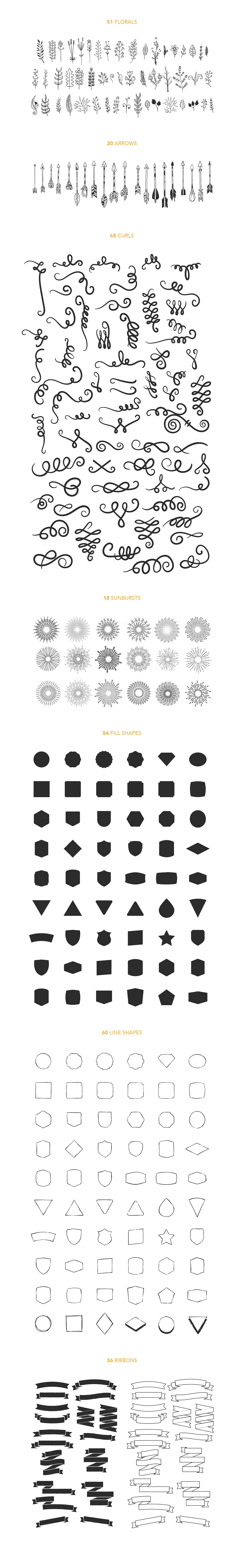 设计素材盛宴：98款字体+520个独立矢量图形+270款花卉元素 FontGrap – Font & Graphic Bundle插图(4)