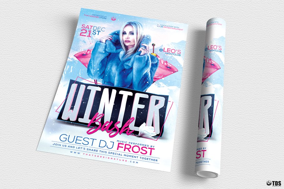 酷炫冬季狂欢节海报传单PSD模板 Winter Bash Flyer PSD V2插图(2)