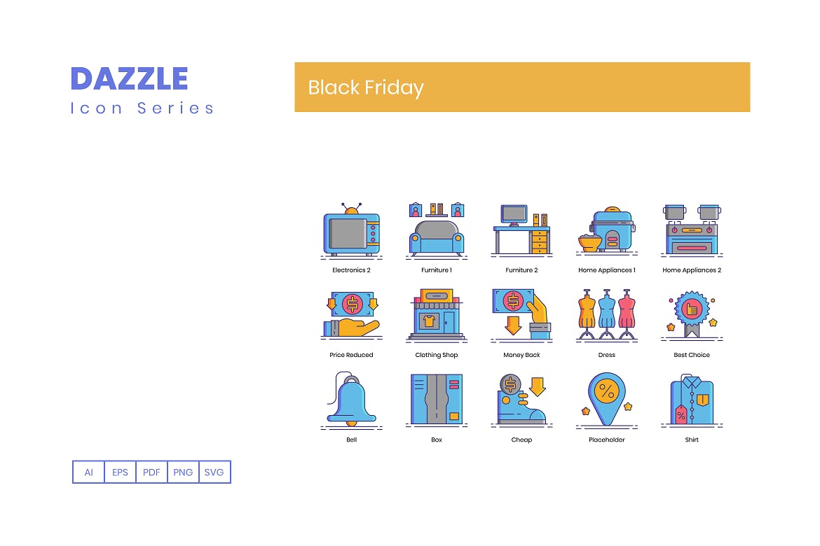 70枚黑色星期五购物主题矢量图标素材 70 Black Friday Icons | Dazzle Series插图(4)