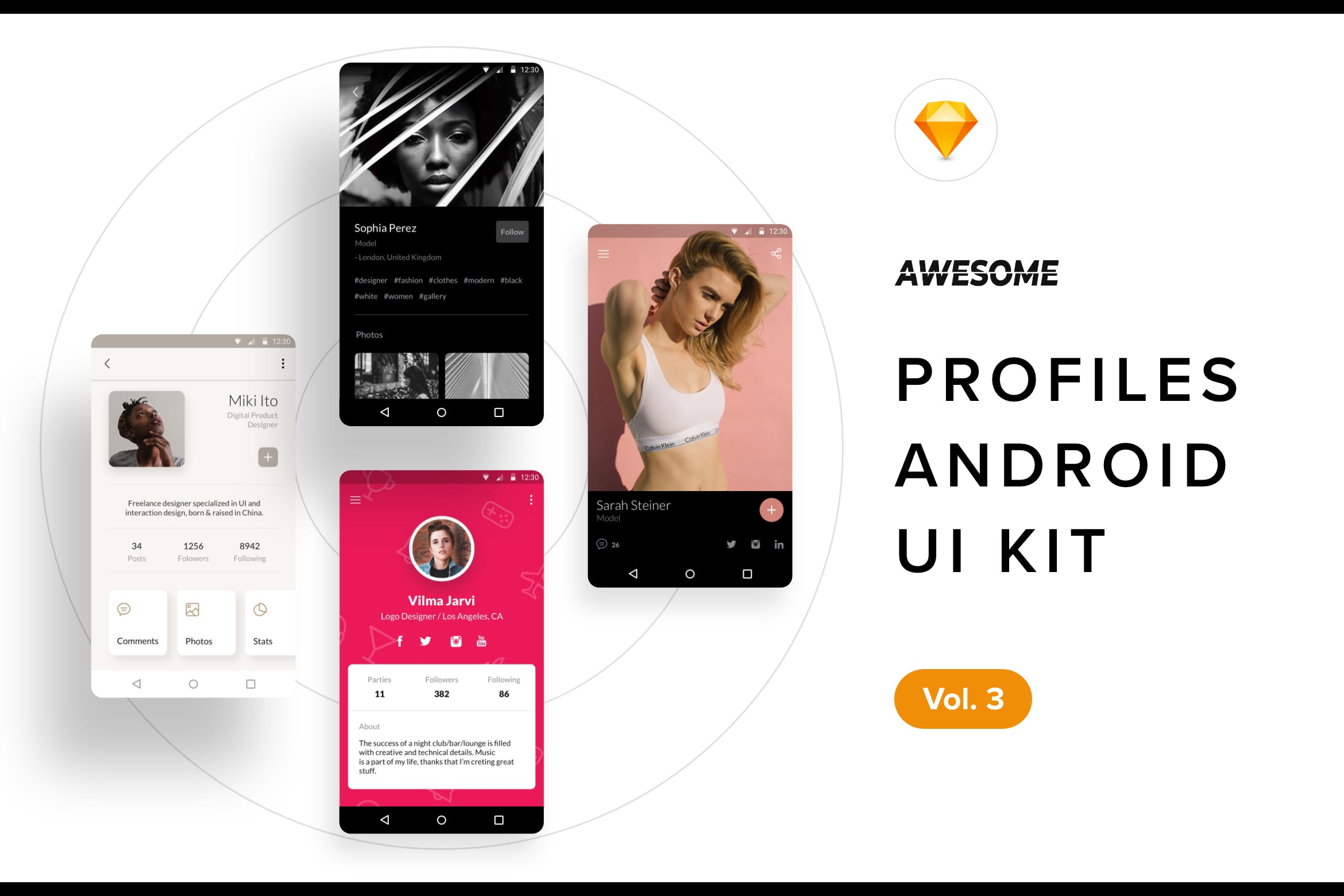 社交APP应用用户中心界面设计模板v3[SKETCH] Android UI Kit – Profiles Vol. 3 (Sketch)插图