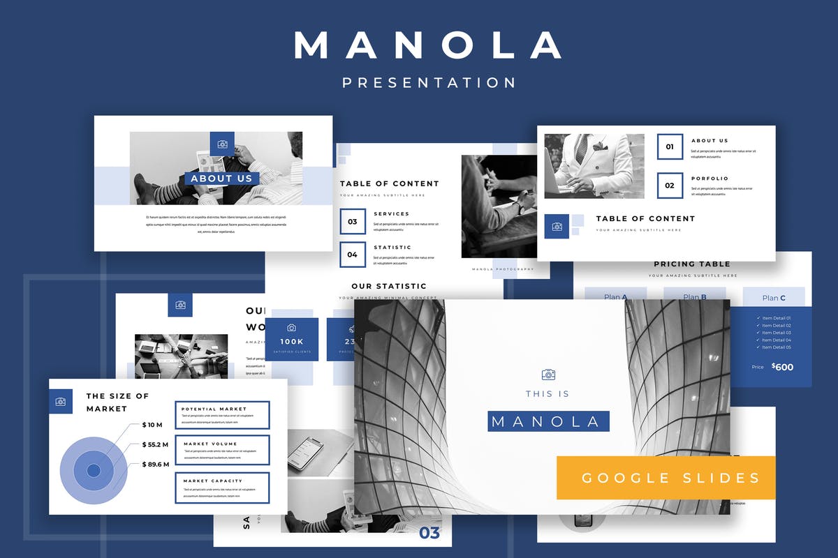 产品项目展示Google幻灯片模板 Manola Pitch Deck Google Slides Presentation插图