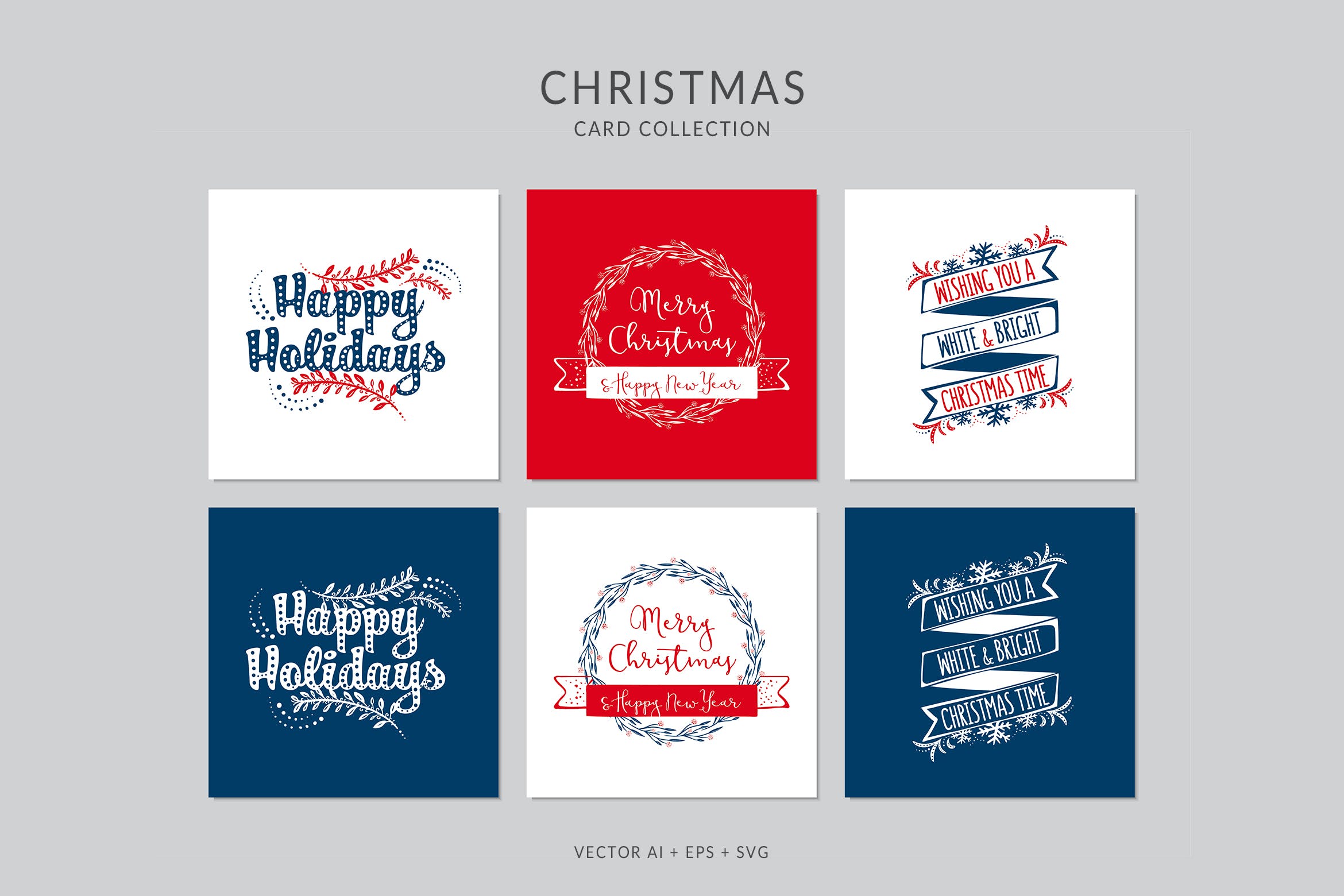 圣诞节祝福语徽章图案贺卡矢量设计模板 Christmas Greeting Card Vector Set插图
