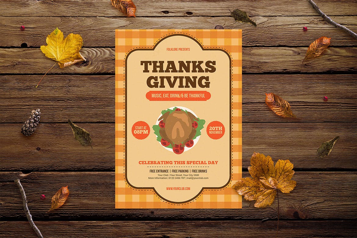 感恩节火鸡美食活动海报设计模板 Thanksgiving Celebration插图(1)