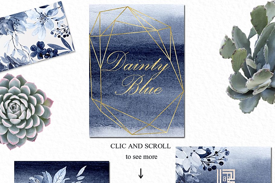 精致的海军蓝手绘花卉 Dainty blue. Navy blue flowers插图(9)